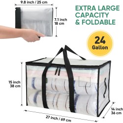 BALEINE 6-Pack Oversized Moving Bags with Reinforced Handles, Heavy-Duty Storage Tote for Clothes, Moving Supplies (Clear, 6-Pack)