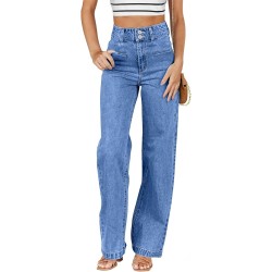 Sidefeel Women's Jeans High Waisted Straight Leg Stretchy Jeans Trendy Loose Wide Leg Zimbaplatinum Denim Pants with Pockets