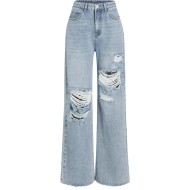 CIDER Women’s Ripped Jeans High Waisted Distressed Baggy Straight Wide Leg Pants