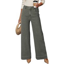 DOKOTOO Women's Casual High Waisted Jeans Stretch Button Wide Leg Loose Denim Pants with Pockets