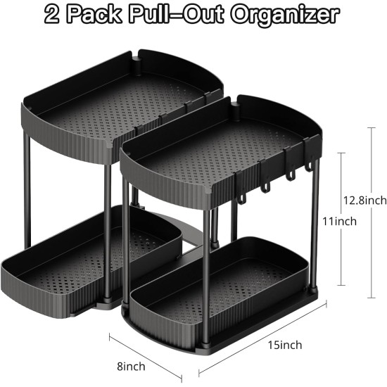 Multi-Purpose Pull-Out Storage Organizers, Under Sink/Cabinet Organizers and Storage for Bathroom & Kitchen, Black, 12.8 Inches, 2 Packs Multi-Purpose Pull-Out Storage Organizers, Under Sink/Cabinet Organizers and Storage for Bathroom & Kitchen, Black, 12.8 Inches, 2 Packs
