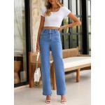 Sidefeel Women's Jeans High Waisted Straight Leg Stretchy Jeans Trendy Loose Wide Leg Zimbaplatinum Denim Pants with Pockets
