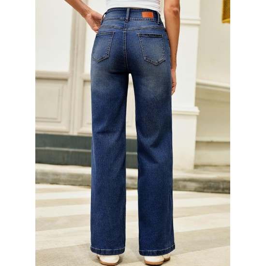 Sidefeel Women's Wide Leg Jeans High Waisted Stretchy Straight Leg Jeans Trendy Seamed Front Loose Denim Pants Sidefeel Women's Wide Leg Jeans High Waisted Stretchy Straight Leg Jeans Trendy Seamed Front Loose Denim Pants