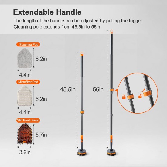 Tile Tub Scrubber Brush with 3 Different Function Cleaning Heads and 56" Extendable Long Handle-No Scratch Shower Scrubber for Cleaning Bathroom Kitchen Toilet Wall,Bathtub,Sink,Grey Tile Tub Scrubber Brush with 3 Different Function Cleaning Heads and 56" Extendable Long Handle-No Scratch Shower Scrubber for Cleaning Bathroom Kitchen Toilet Wall,Bathtub,Sink,Grey