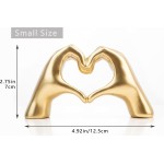 Small Heart Hands Sculpture Decor for Living Room Bedroom Bookshelf Coffe Table and Office Display, Love Finger Statue Modern Aesthetic Home Decor, Unique Gift for Wedding Christmas Birthday (Gold)