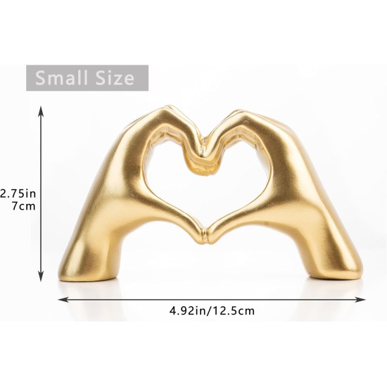 Small Heart Hands Sculpture Decor for Living Room Bedroom Bookshelf Coffe Table and Office Display, Love Finger Statue Modern Aesthetic Home Decor, Unique Gift for Wedding Christmas Birthday (Gold)