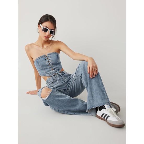 CIDER Women’s Ripped Jeans High Waisted Distressed Baggy Straight Wide Leg Pants CIDER Women’s Ripped Jeans High Waisted Distressed Baggy Straight Wide Leg Pants