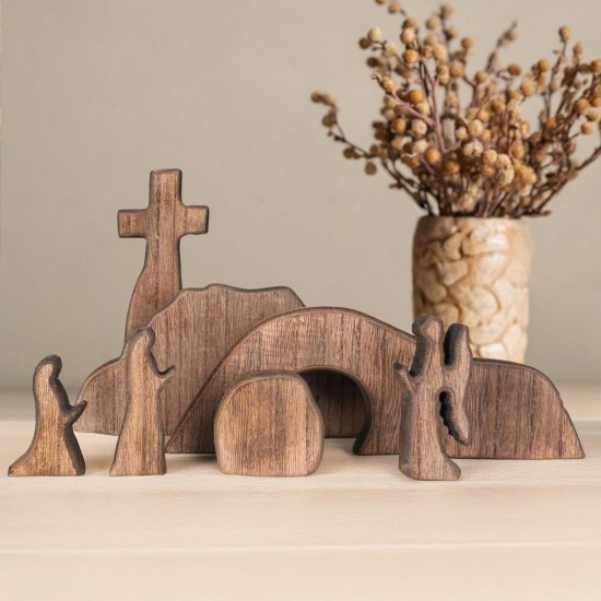 NEROSUN Empty Tomb Easter Scene and Cross Decoration, Wooden Easter Resurrection Scene Cross Jesus Tomb Tray Set, Jesus Nativity Scene Decor for Religious Home Office Tabletop Christian Gifts NEROSUN Empty Tomb Easter Scene and Cross Decoration, Wooden Easter Resurrection Scene Cross Jesus Tomb Tray Set, Jesus Nativity Scene Decor for Religious Home Office Tabletop Christian Gifts