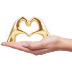 Small Heart Hands Sculpture Decor for Living Room Bedroom Bookshelf Coffe Table and Office Display, Love Finger Statue Modern Aesthetic Home Decor, Unique Gift for Wedding Christmas Birthday (Gold)