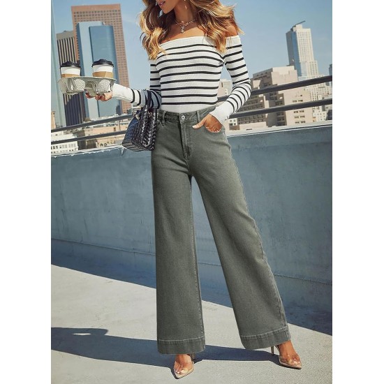 DOKOTOO Women's Casual High Waisted Jeans Stretch Button Wide Leg Loose Denim Pants with Pockets DOKOTOO Women's Casual High Waisted Jeans Stretch Button Wide Leg Loose Denim Pants with Pockets