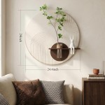 3D Textured Abstract Wall Art Decor,Boho Neutral Beige and Brown Modern Minimalist Artwork with Vase for Walls,Large Round Sandstone Geometric Painting for Living Room, Bedroom, Office, Hallway, 24x24