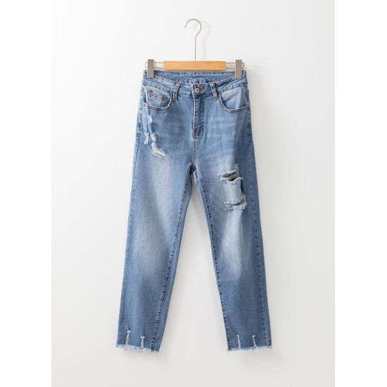 EVALESS Women's High Waisted Tummy Control Straight Ankle Ripped Jeans EVALESS Women's High Waisted Tummy Control Straight Ankle Ripped Jeans