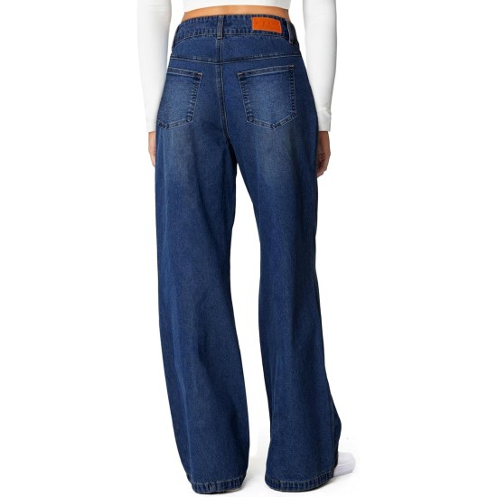 Sidefeel Women's Wide Leg Jeans High Waisted Stretchy Straight Leg Jeans Trendy Seamed Front Loose Denim Pants Sidefeel Women's Wide Leg Jeans High Waisted Stretchy Straight Leg Jeans Trendy Seamed Front Loose Denim Pants