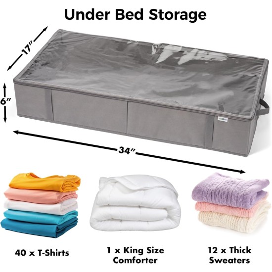 Closet Organizers and Storage - Maximize Space with Under Bed Storage Containers & Clothes Storage - Ideal Closet Organizer, Toy Storage Organizer & Underbed Storage (Grey, 4 Pack)