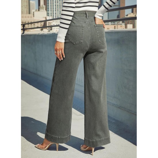 DOKOTOO Women's Casual High Waisted Jeans Stretch Button Wide Leg Loose Denim Pants with Pockets DOKOTOO Women's Casual High Waisted Jeans Stretch Button Wide Leg Loose Denim Pants with Pockets