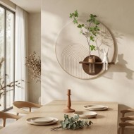 3D Textured Abstract Wall Art Decor,Boho Neutral Beige and Brown Modern Minimalist Artwork with Vase for Walls,Large Round Sandstone Geometric Painting for Living Room, Bedroom, Office, Hallway, 24x24