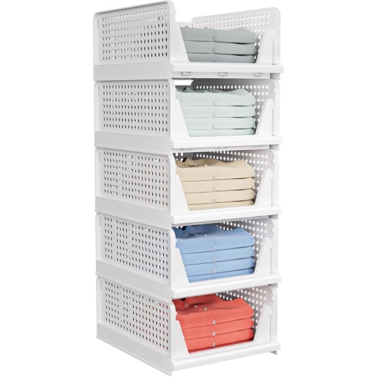 5 Pack Stackable Closet Storage Basket - Stackable Storage Bins, Multifunctional & Foldable Closet Organizer Waterproof, Wardrobe Cupboard Space-Saving Hat Storage Drawer Organizer, White 5 Pack Stackable Closet Storage Basket - Stackable Storage Bins, Multifunctional & Foldable Closet Organizer Waterproof, Wardrobe Cupboard Space-Saving Hat Storage Drawer Organizer, White