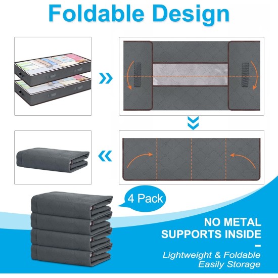 Budding Joy 90L Under Bed Storage Containers, Closet Organizers and Storage Bins, Foldable Underbed Storage Bags for Linen Sheets, Blanket, Clothing, Comforter, Sweaters, Pillows, Wrapping Paper, Grey