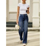 Sidefeel Women's Wide Leg Jeans High Waisted Stretchy Straight Leg Jeans Trendy Seamed Front Loose Denim Pants Sidefeel Women's Wide Leg Jeans High Waisted Stretchy Straight Leg Jeans Trendy Seamed Front Loose Denim Pants