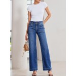 Sidefeel Women's Wide Leg Jeans High Waisted Stretchy Tummy Control Straight Leg Denim Pants