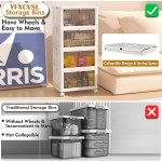 4 Tier Plastic Storage Bins with Lid 23QT, Stackable Storage Containers with Wheels, Folding Storage Boxes, Stackable Storage Bins, Organizers and Storage for Living Room,Office,Dorm