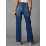 Sidefeel Women's Wide Leg Jeans High Waisted Tummy Control Stretchy Pockets Front Straight Leg Jeans Sidefeel Women's Wide Leg Jeans High Waisted Tummy Control Stretchy Pockets Front Straight Leg Jeans