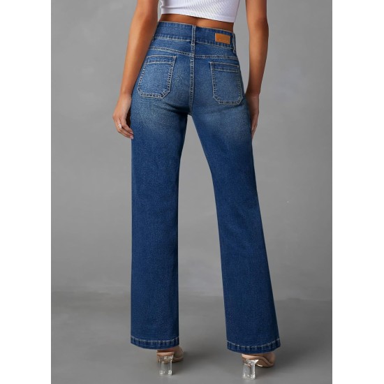 Sidefeel Women's Wide Leg Jeans High Waisted Tummy Control Stretchy Pockets Front Straight Leg Jeans Sidefeel Women's Wide Leg Jeans High Waisted Tummy Control Stretchy Pockets Front Straight Leg Jeans