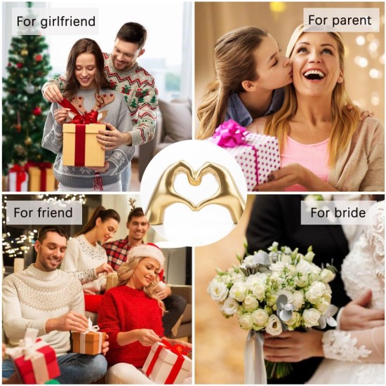 Small Heart Hands Sculpture Decor for Living Room Bedroom Bookshelf Coffe Table and Office Display, Love Finger Statue Modern Aesthetic Home Decor, Unique Gift for Wedding Christmas Birthday (Gold)