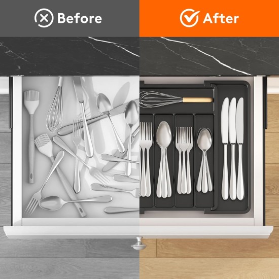 Lifewit Silverware Drawer Organizer, Expandable Utensil Tray for Kitchen, BPA Free Flatware and Cutlery Holder, Adjustable Plastic Storage for Spoons Forks Knives, 8.5-14 x 12", Black Lifewit Silverware Drawer Organizer, Expandable Utensil Tray for Kitchen, BPA Free Flatware and Cutlery Holder, Adjustable Plastic Storage for Spoons Forks Knives, 8.5-14 x 12", Black
