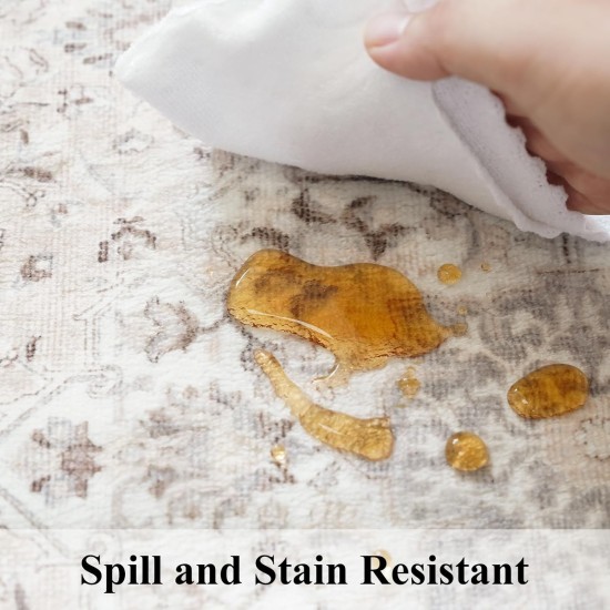 2x6 Hallway Washable Runner Rug : Vintage Soft Kitchen Laundry Runner with Non Slip Backing Farmhouse Entryway Living Room Floor Mat Stain Resistant Carpet for Bedroom Bathroom Distressed Beside Rug