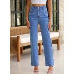 Sidefeel Women's Jeans High Waisted Straight Leg Stretchy Jeans Trendy Loose Wide Leg Zimbaplatinum Denim Pants with Pockets