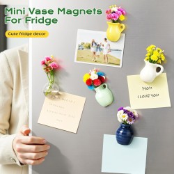8 Pcs Refrigerator Magnets - Cute Mini Ceramic Vase Fridge Magnets with Artificial Flowers, Funny Tiny Vase Magnet for Fridge Decorative, Office, Kitchen, Locker, Whiteboard