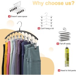 Legging Organizer for Closet, Metal Yoga Pants Hangers 2 Pack w/10 Clips Holds 20 Leggings, Space Saving Hanging Closet Organizer w/Rubber Coated Closet Organizers and Storage, Black