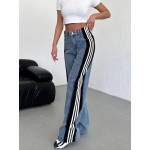 Angsuttc Womens Jeans with Patchwork Stripes High Waisted Stretchy Denim Color Block Straight Wide Leg Trendy Jean Angsuttc Womens Jeans with Patchwork Stripes High Waisted Stretchy Denim Color Block Straight Wide Leg Trendy Jean