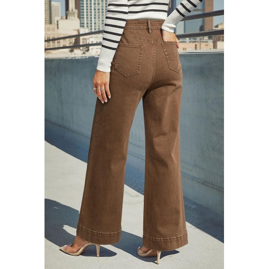 DOKOTOO Women's Casual High Waisted Jeans Stretch Button Wide Leg Loose Denim Pants with Pockets DOKOTOO Women's Casual High Waisted Jeans Stretch Button Wide Leg Loose Denim Pants with Pockets