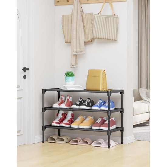 Kitsure Shoe Rack - Non-Woven Shoe Rack Shelf, Shoe Organizer for Closet, Entryway, Garage & Corridor, Stackable Shoe Shelves, 27.5" Wide - 3 Tier, Black