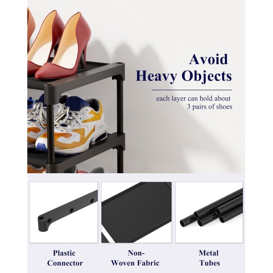Kitsure Shoe Rack - Non-Woven Shoe Rack Shelf, Shoe Organizer for Closet, Entryway, Garage & Corridor, Stackable Shoe Shelves, 27.5" Wide - 3 Tier, Black