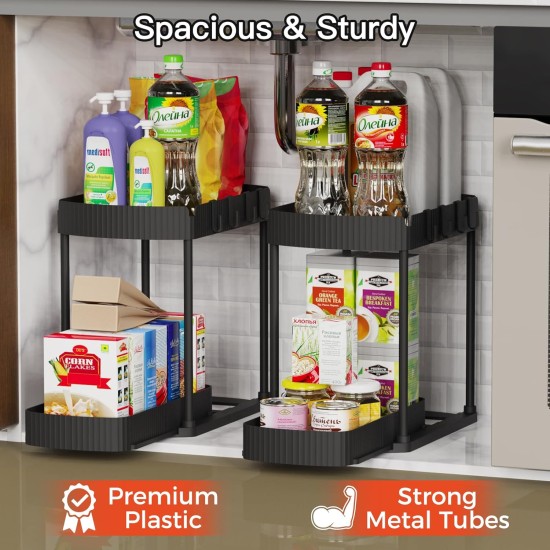 Multi-Purpose Pull-Out Storage Organizers, Under Sink/Cabinet Organizers and Storage for Bathroom & Kitchen, Black, 12.8 Inches, 2 Packs Multi-Purpose Pull-Out Storage Organizers, Under Sink/Cabinet Organizers and Storage for Bathroom & Kitchen, Black, 12.8 Inches, 2 Packs