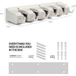 HOME IT Mop And Broom Holder Wall Mount - Garage Storage Systems with 5 Slots, 6 Hooks, 7.5lbs Capacity Per Slot - Garden Tool Organizer For Home, Kitchen, Closet, Garage, Laundry Room - Off-White HOME IT Mop And Broom Holder Wall Mount - Garage Storage Systems with 5 Slots, 6 Hooks, 7.5lbs Capacity Per Slot - Garden Tool Organizer For Home, Kitchen, Closet, Garage, Laundry Room - Off-White