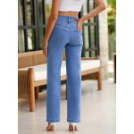 Sidefeel Women's Jeans High Waisted Straight Leg Stretchy Jeans Trendy Loose Wide Leg Zimbaplatinum Denim Pants with Pockets