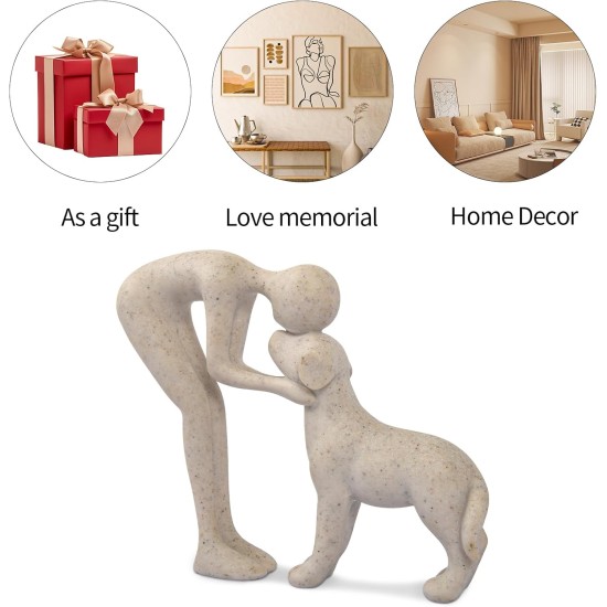 Dog Sculpture Home Decor Cute Man and Dog Statue Decoration for Office、Living Room、Bedroom、Home， Memory Gifts for Pet Lovers (Sandstone)
