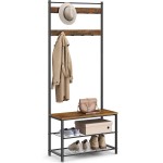 VASAGLE Coat Rack, Hall Tree with Shoe Storage Bench, Entryway Bench with Shoe Storage, 3-in-1, Steel Frame, for Entryway, 12.6 x 27.6 x 68.9 Inches, Industrial, Rustic Brown and Black UHSR41BX
