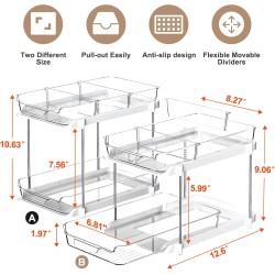 Delamu 2-Tier Multi-Purpose Bathroom Under Sink Organizers and Storage, Stackable Kitchen Pantry Organization, Pull Out Medicine Cabinet Organizer with Movable Dividers, White, 2 Pack