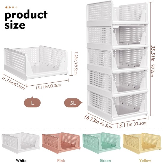 SNSLXH 5 Pack Stackable Closet Storage Basket, Multifunctional & Foldable Closet Organizer for Bathroom Kitchen Laundry Room Wardrobe Storage, Space-Saving Clothes Storage Drawer Organizer, White SNSLXH 5 Pack Stackable Closet Storage Basket, Multifunctional & Foldable Closet Organizer for Bathroom Kitchen Laundry Room Wardrobe Storage, Space-Saving Clothes Storage Drawer Organizer, White