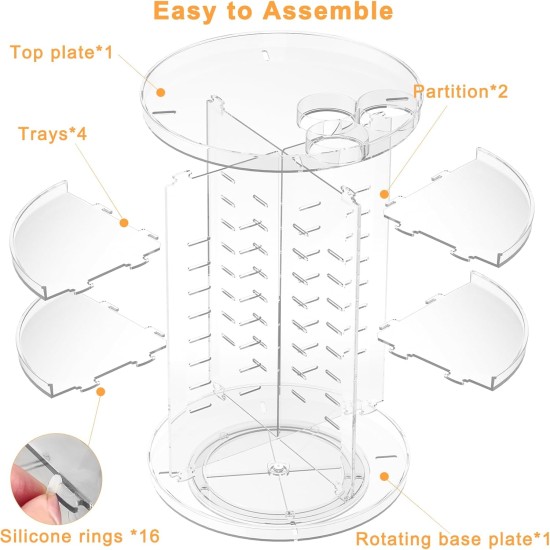 Rotating Makeup Organizer, DIY 8 Adjustable Layers Spinning Skincare Organizer, Cosmetic Display Case with Brush Holder Perfume Tray, Multi-Function Storage Carousel for Vanity Bathroom Countertop