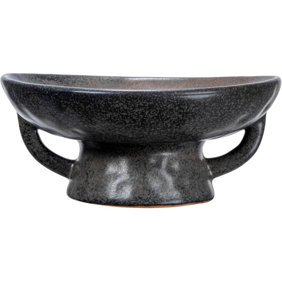 Creative Co-Op Stoneware Bowl with Handle and Base, Black Reactive Glaze