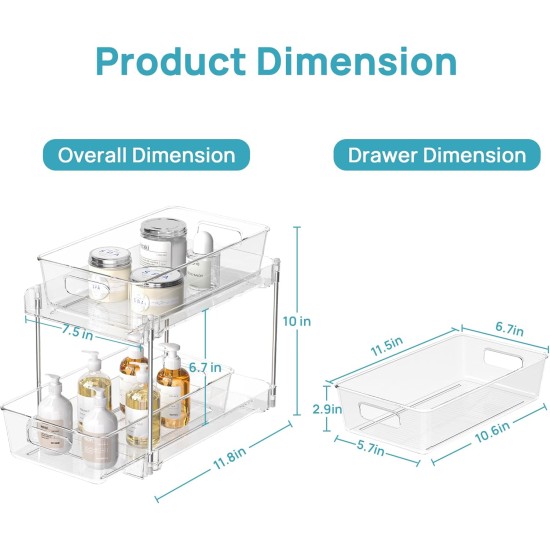 Vtopmart 4 Pack Bathroom Organizer, 2 Tier Clear Under Sink Organizers Vanity Countertop Storage Container,Cabinet Drawers Bins, Pull-Out Organization with Track for Pantry, Kitchen Vtopmart 4 Pack Bathroom Organizer, 2 Tier Clear Under Sink Organizers Vanity Countertop Storage Container,Cabinet Drawers Bins, Pull-Out Organization with Track for Pantry, Kitchen