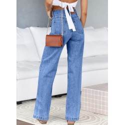 Sidefeel Women's Jeans High Waisted Straight Leg Stretchy Jeans Trendy Loose Wide Leg Zimbaplatinum Denim Pants with Pockets