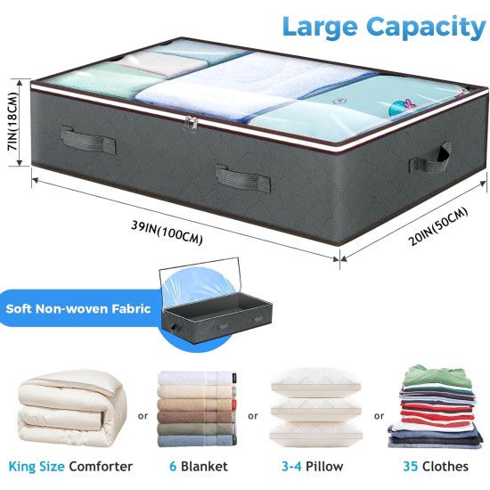 Budding Joy 90L Under Bed Storage Containers, Closet Organizers and Storage Bins, Foldable Underbed Storage Bags for Linen Sheets, Blanket, Clothing, Comforter, Sweaters, Pillows, Wrapping Paper, Grey