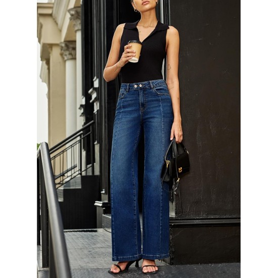 Sidefeel Women's Wide Leg Jeans High Waisted Stretchy Baggy Front Seam Denim Pants Sidefeel Women's Wide Leg Jeans High Waisted Stretchy Baggy Front Seam Denim Pants